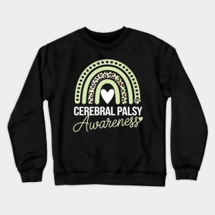 We Wear Green Cerebral Palsy CP Awareness Rainbow Leopard Crewneck Sweatshirt